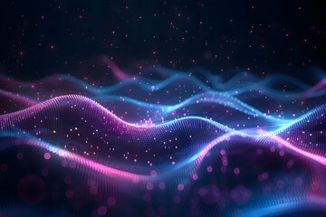 Obraz premium futuristic digital abstract background, wave particles, neon colors, blue, pink, glowing dots, science and technology concepts, innovation themes, high-tech style, dynamic movement, vibrant energy,...