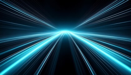 Abstract Blue wallpaper. Fast light beams on dark background. Modern futuristic backdrop. Digital vector illustration. Speed or motion concept. Virtual space technology. Cyan lines