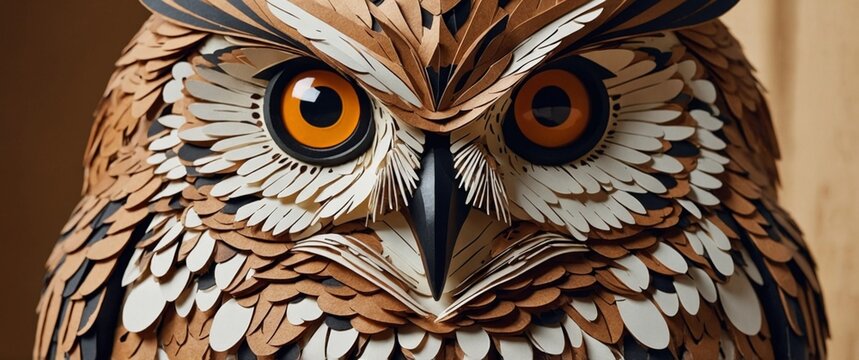 Owl eyes detial Predator bird look close up.