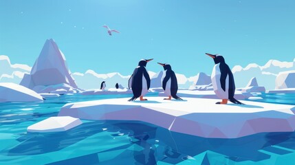 Penguins on a Low Poly Iceberg.