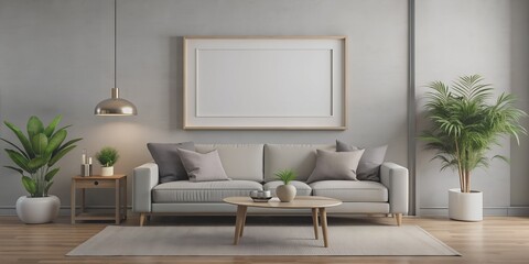 Empty Frame on Modern Living Room Wall AI-Created Content, minimalist style