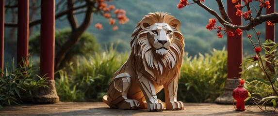 Lion sitting looking away Panthera Leo 10 years old.