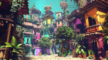 Fototapeta premium A colorful and creative indie game environment
