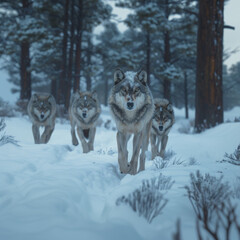 Fototapeta premium Pack of gray wolves in Yellowstone national park