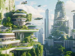 Obraz premium Architecture of the future: green buildings and high technology