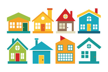 Fototapeta premium Eight Colorful Cartoon Houses with Different Designs