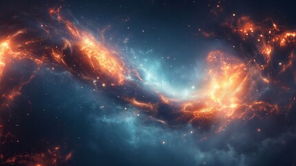 Fototapeta premium Bright galactic clouds and stars in a vivid cosmic scene with glowing clouds and dust.