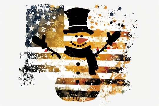 recommend clip art: Festive snowman silhouette with American flag stars and stripes, blending holiday cheer and patriotic flair in an artistic splash design
