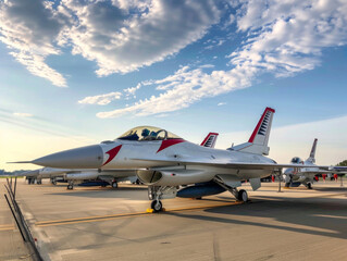 Obraz premium A red and white jet is parked on the runway