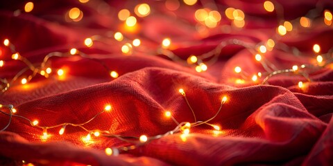 Magical fairy lights with soft focus and red fabric textures for wallpaper or background 001 Generative AI