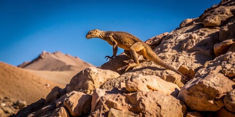 Desert creature scales upward rocky terrain AI-Created Content, gila monster, wildlife, reptile