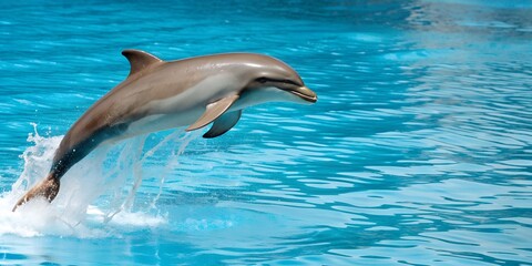Obraz premium Leaping dolphin in azure waters, radiating joy AI-Created Content, nature, leaping, ocean, dolphin