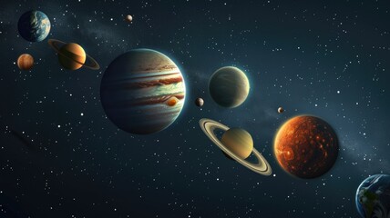 A detailed illustration of the planets in our solar system, showcasing their unique features and relative sizes