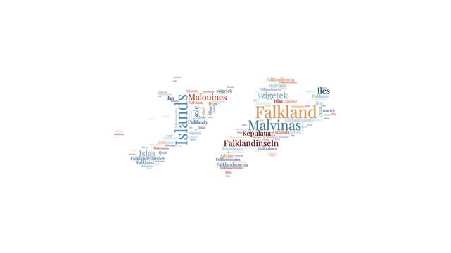 Falklands shape words animation. Falklands boundary filled with country names animated. Country opening, intro, presentation video.