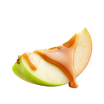 Caramel drizzle on apple slice