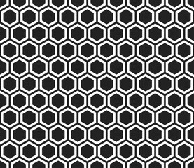 Hexagon geometric shapes background. Plain hexagon net with inner solid cells. Hexagonal shapes. Seamless tileable vector illustration.