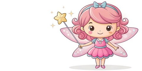 Obraz premium Cute kawaii fairy with magic wand Cartoon nice anime character Generative AI