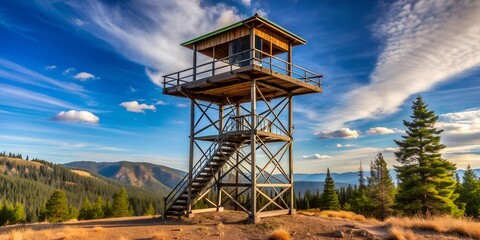 Fire Lookout towering a national forest Creative AI