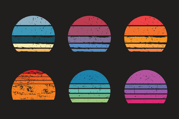 Retro vintage circle sunset grunge vector element for t-shirt design template.