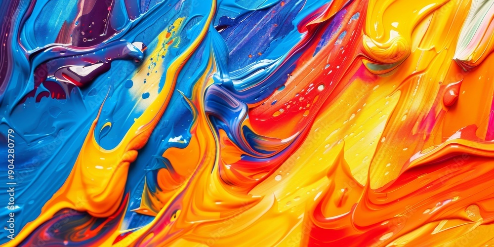Poster abstract acrylic paint texture with vibrant swirls and brush strokes, ideal for artistic and creativ