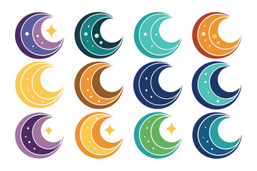 Obraz premium Colorful Crescent Moons with Stars and Dots