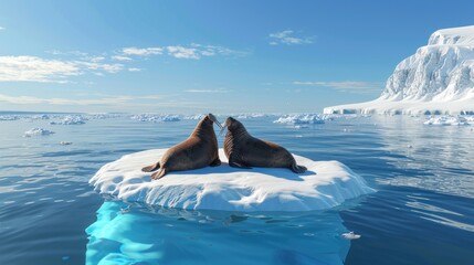 Fototapeta premium Walruses on an Ice Floe in the Arctic.