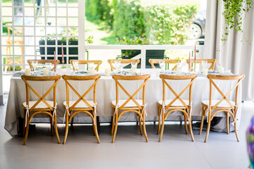 table and chairs in cafe