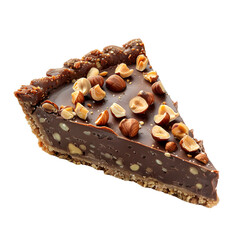 Decadent chocolate tart slice with hazelnuts