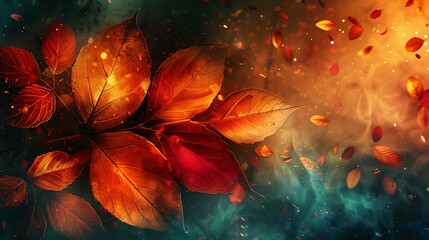 a group of leaves floating in the air