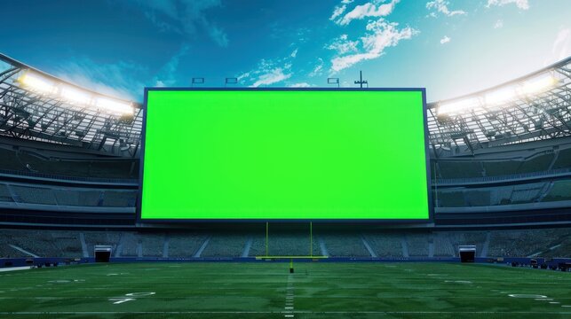 Green screen blank display panel monitor billboard big football stadium background wallpaper AI generated image