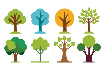 Collection of Eight Simple Tree Illustrations