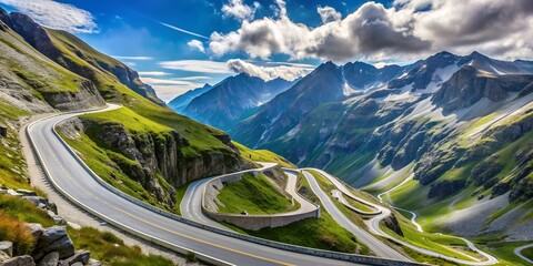 Winding road to Stelvio mountain pass Generative By AI