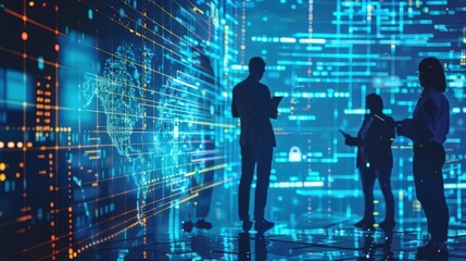 Business professionals using advanced analytics and AI tools to make data-driven decisions, representing the future of business intelligence.