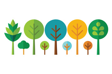 A Row of Stylized Trees in Various Colors and Shapes
