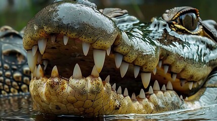 Obraz premium Extraordinary physical attributes of a crocodile clenched teeth