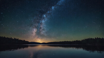 A background with a stunning starry night sky over a calm lake, symbolizing peace and wonder.