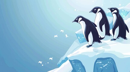 Obraz premium Three Penguins on Iceberg.