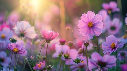 Beautiful cosmos flowers blooming in garden.