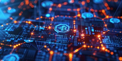 Obraz premium Integration of blockchain technology into financial transactions, illustrating secure financial technology integration