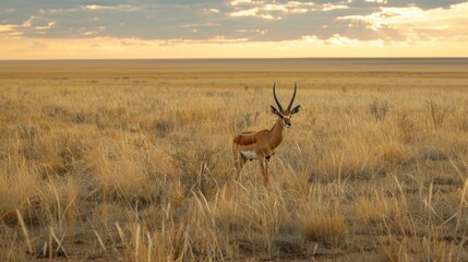Naklejka premium Gazelle in tall grass at sunset.