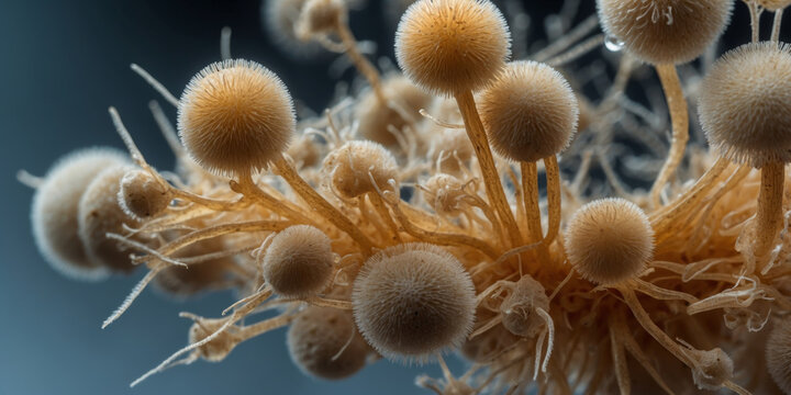 mushroom mycelium under the microscope , mushroom spores mold fungi in the laboratory 