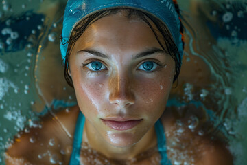 Competitive Swimmer Poised at the Edge of a Pool