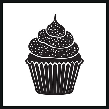 recommend clip art: Chocolate cupcake with sprinkles silhouette . dessert muffin icon
