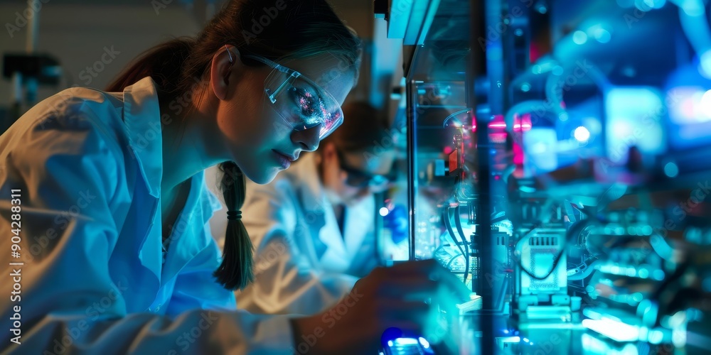 Aufkleber Researchers conducting experiments with quantum computers in a controlled environment, exploring quantum technology development