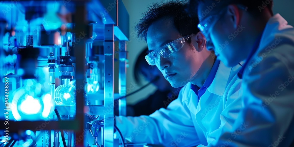 Aufkleber Researchers conducting experiments with quantum computers in a controlled environment, exploring quantum technology development