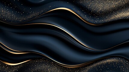 Abstract liquid swirls in deep navy blue with shimmering gold powder, creating a luxurious and sophisticated wallpaper design, high-resolution photo, realistic photo, hyper realistic