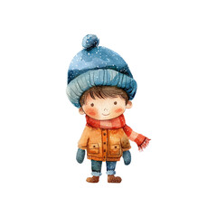 boy wearing winter clothes vector illustration in watercolor style