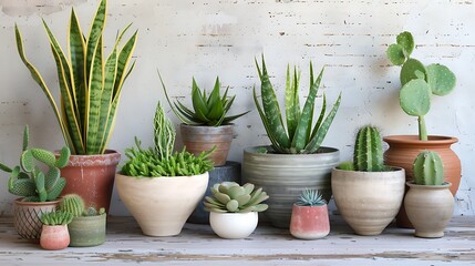 Fototapeta premium Gorgeous indoor potted plants in vintage containers