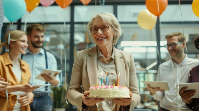 The elderly woman with cake