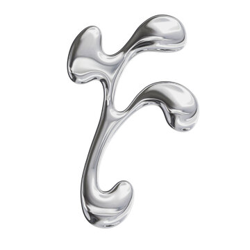 3D Font Y2K Liquid Metallic Chrome Letter F 
